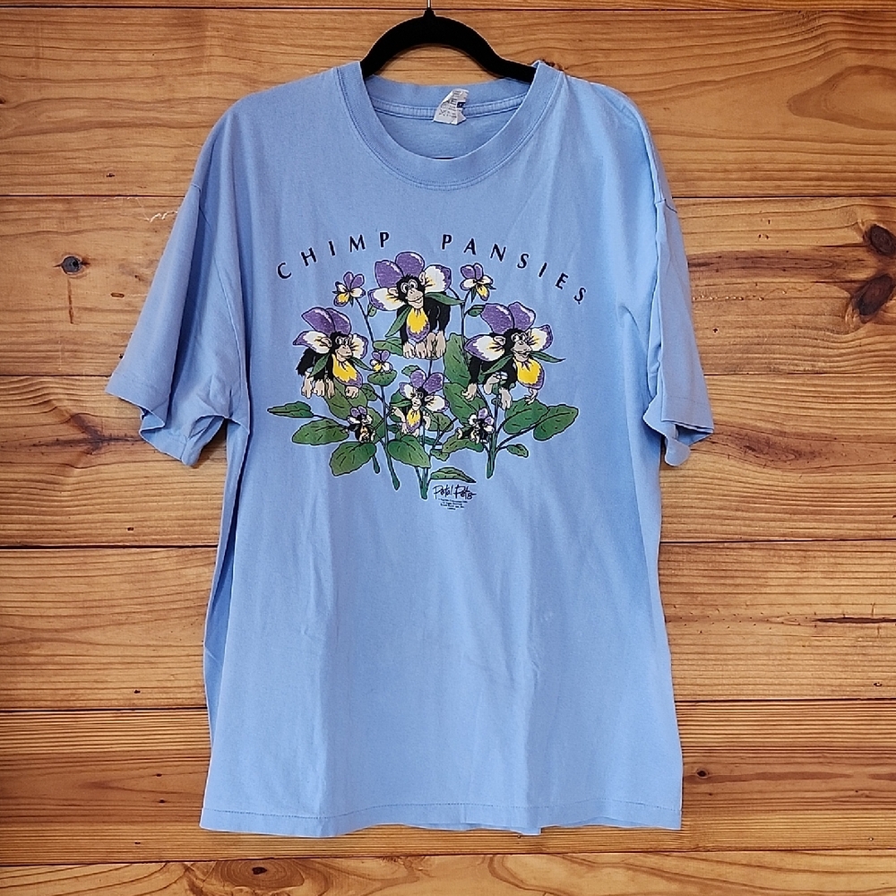 VTG Petal Pets "Chimp Pansies" Single Stitch Tee Sz XL